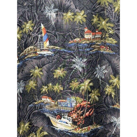 Vintage Y2K Batik Bay Hawaiian Shirt Blue Rayon Men XXL Palm Island Boat Lobster - Picture 3 of 4